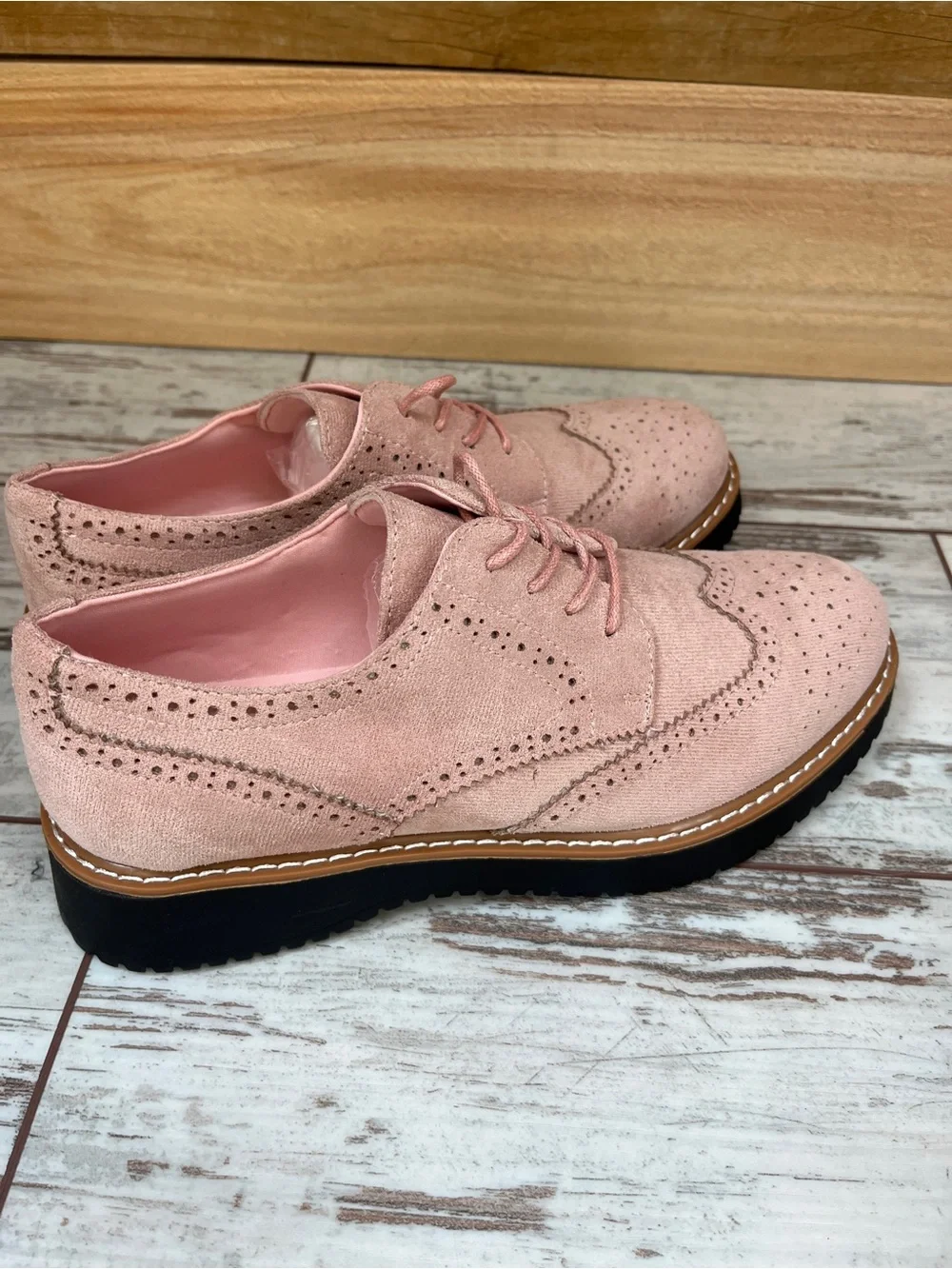 Dusty Pink Blush Wingtip Oxford Brogues Platform Lace Up 10